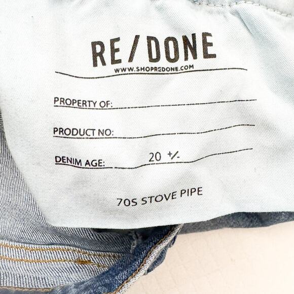 Re/Done 70's Stove Pipe Raw Hem Medium Wash Button Fly Denim Jeans Size 27 - Picture 7 of 9